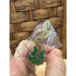 Vintage Sealed Carlos Santana Green Guitar & Multicolor Snake Enamel Pin